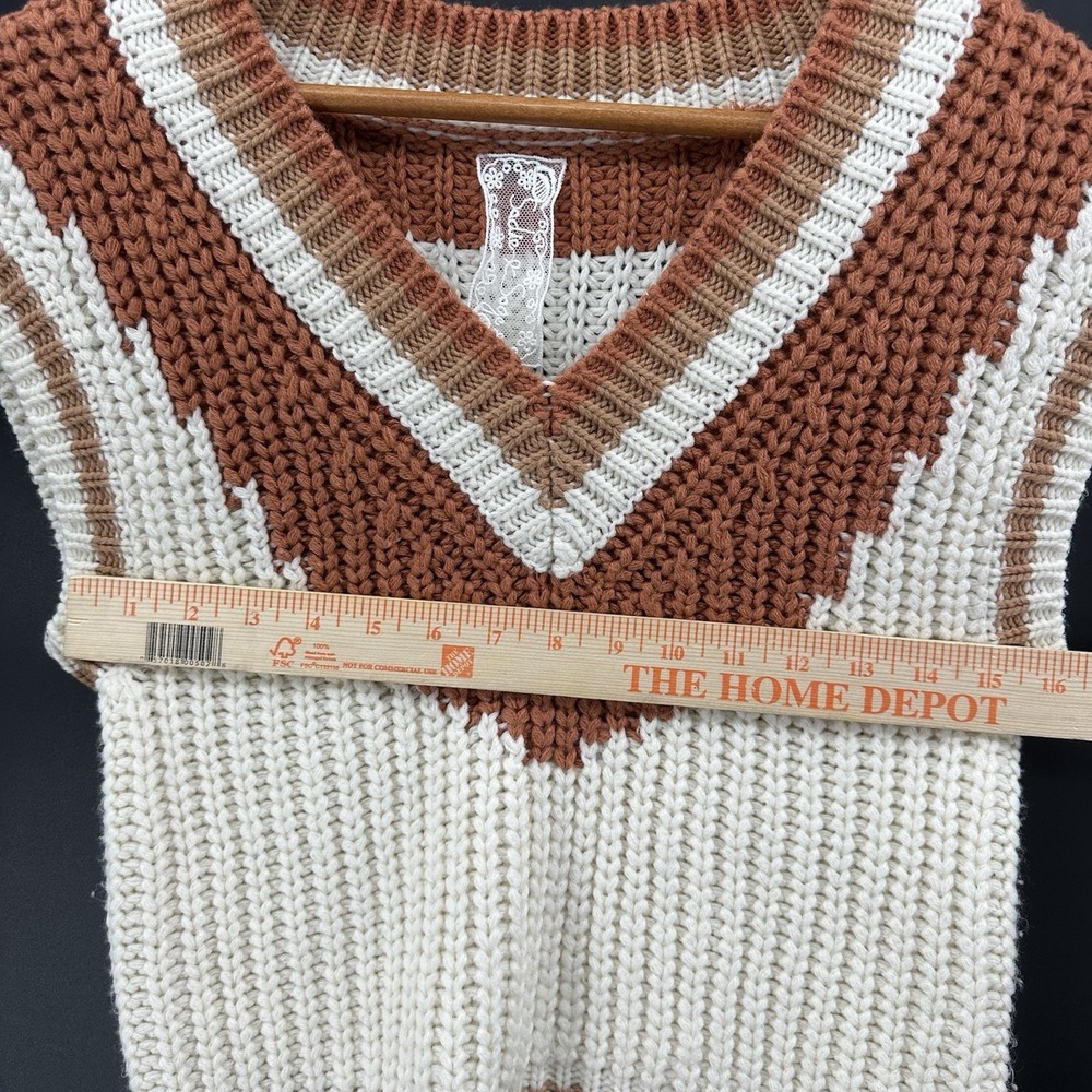 Sadie & Sage Womens V-neck Cable Sweater Vest S Cream Boho Cottagecore AB20 - Picture 7 of 9